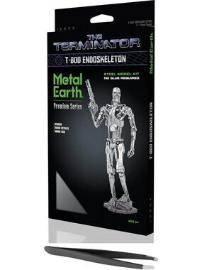 3D Metal Model Kit - Terminator T-800 Endoskeleton, Premium Bundle with Tweezers